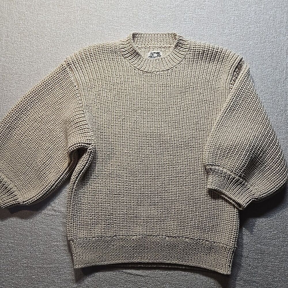 FUTURE COLLECTIVE Cream Knit Mock Neck Balloon Sleeve Sweater Large